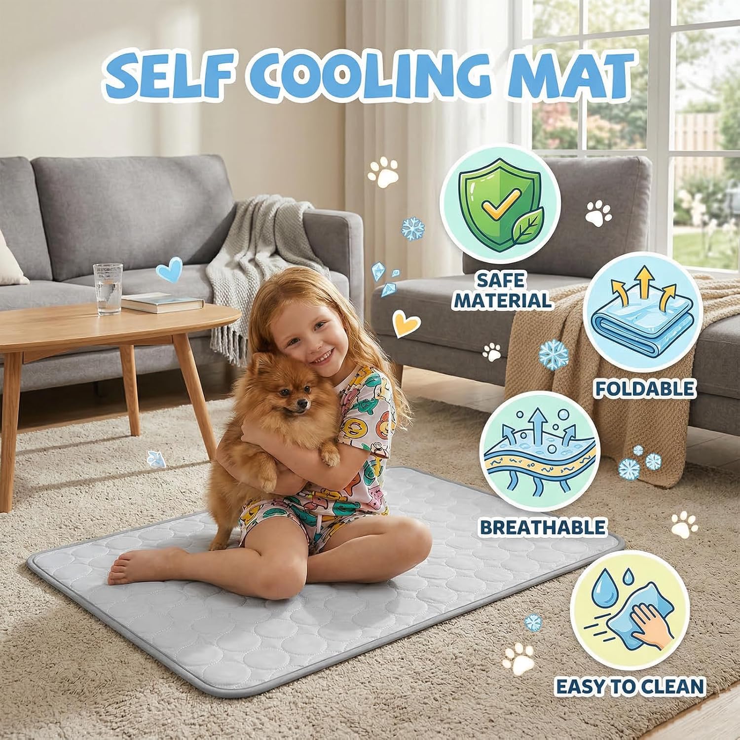 Tapis Rafraîchissant pour Chiens et Chats, Coussin de Tapis de Refroidissement en Soie Glacée, Silk Pet Cooling Mats pour Animaux (55 * 70CM, Gris) - 2