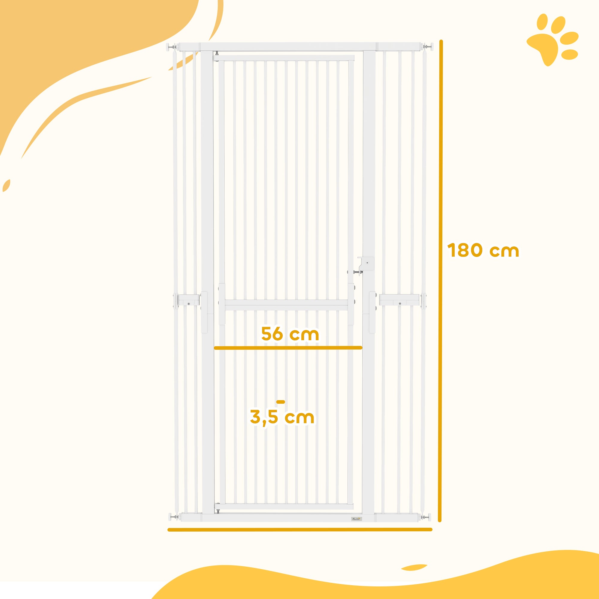 Barreira de Segurança Cães PawHut Aço e ABS Branco 76–104x5x180 cm - 3