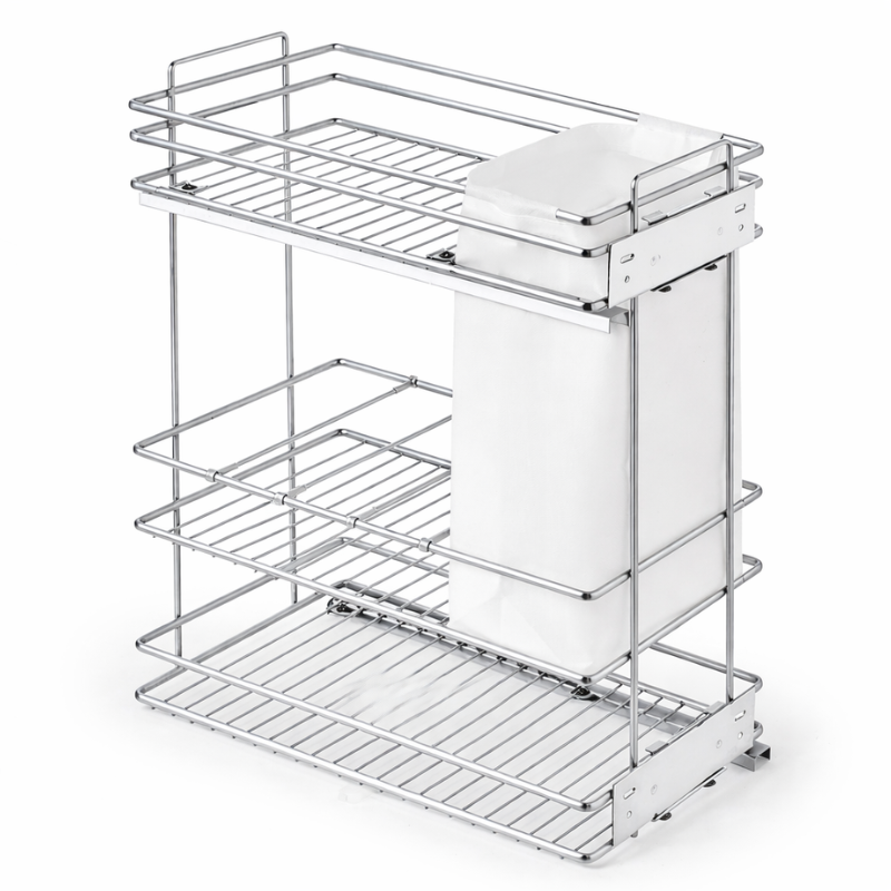 Botellero extraíble deluxe cromo para mueble cocina 80x30 cm | especiero con bolsa de tela opcional y cierre suave