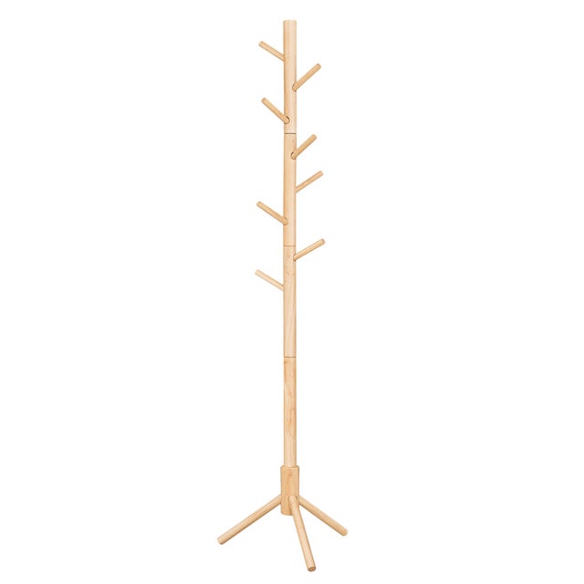 Attaccapanni da Terra in Legno a Forma di Albero, 8 Ganci, 3 Altezze, Naturale, Regalo Natale