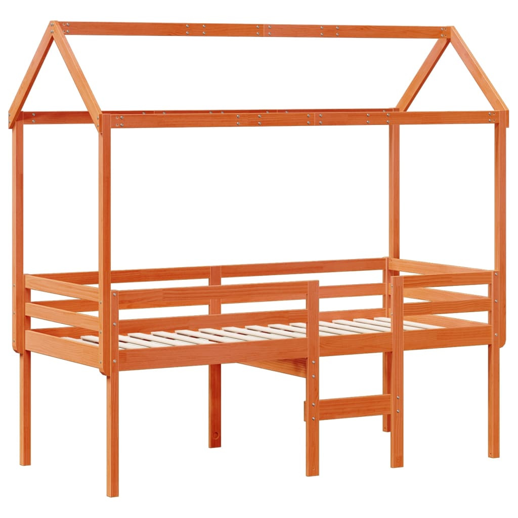 Lit haut avec toit cire marron 90x190 cm bois de pin massif - 3