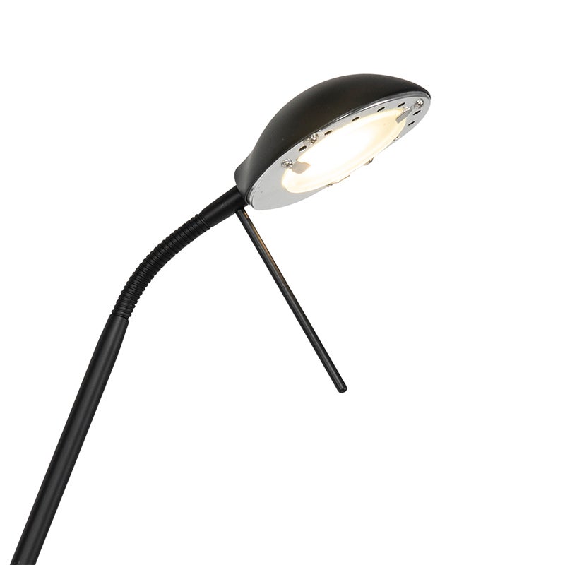 Qazqa moderne lampadaire uplighter avec bras de lecture - Diva - noir, led intégrée 23w incluse, Integrated led, 2000k - 3000k, - 5