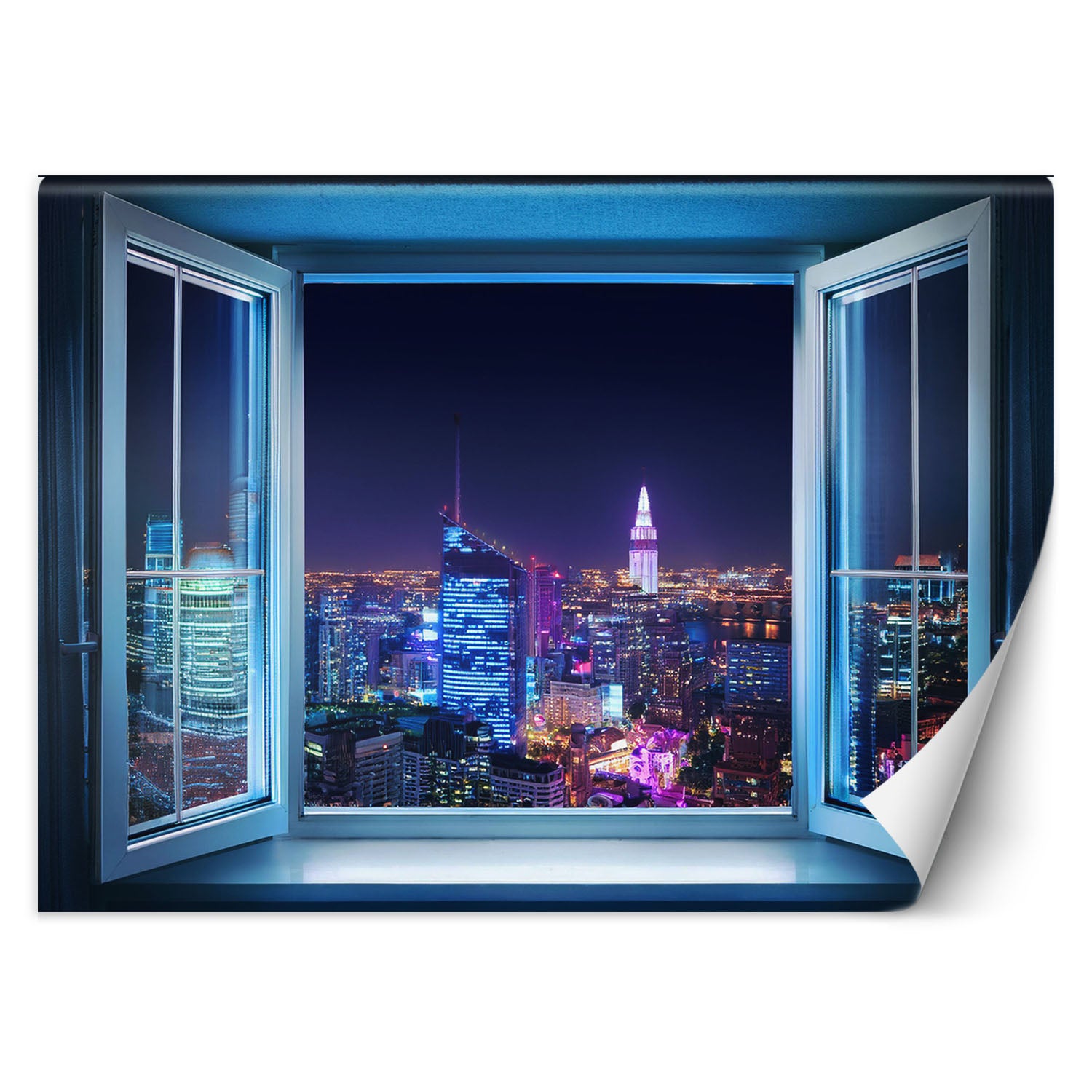 Fototapeta, Widok z okna na miasto nocą 150x105