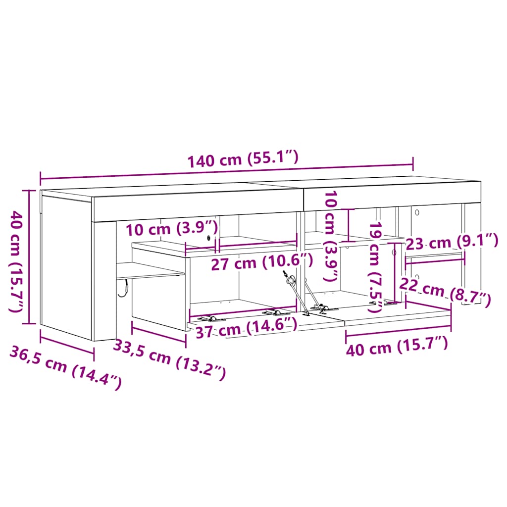 Meuble TV avec lumières LED chêne artisanal bois d'ingénierie vidaXL - 3