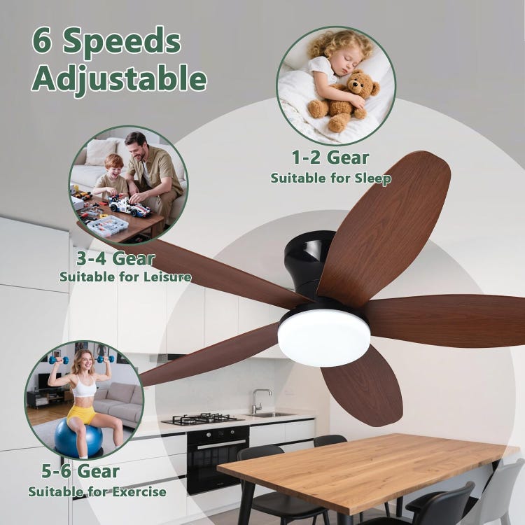Ventilateur Plafond Avec Lumiere Silencieux, Ventilateur de plafond encastré de 89 cm avec éclairage et télécommande, 6 vitesses de vent, Noyer - 2