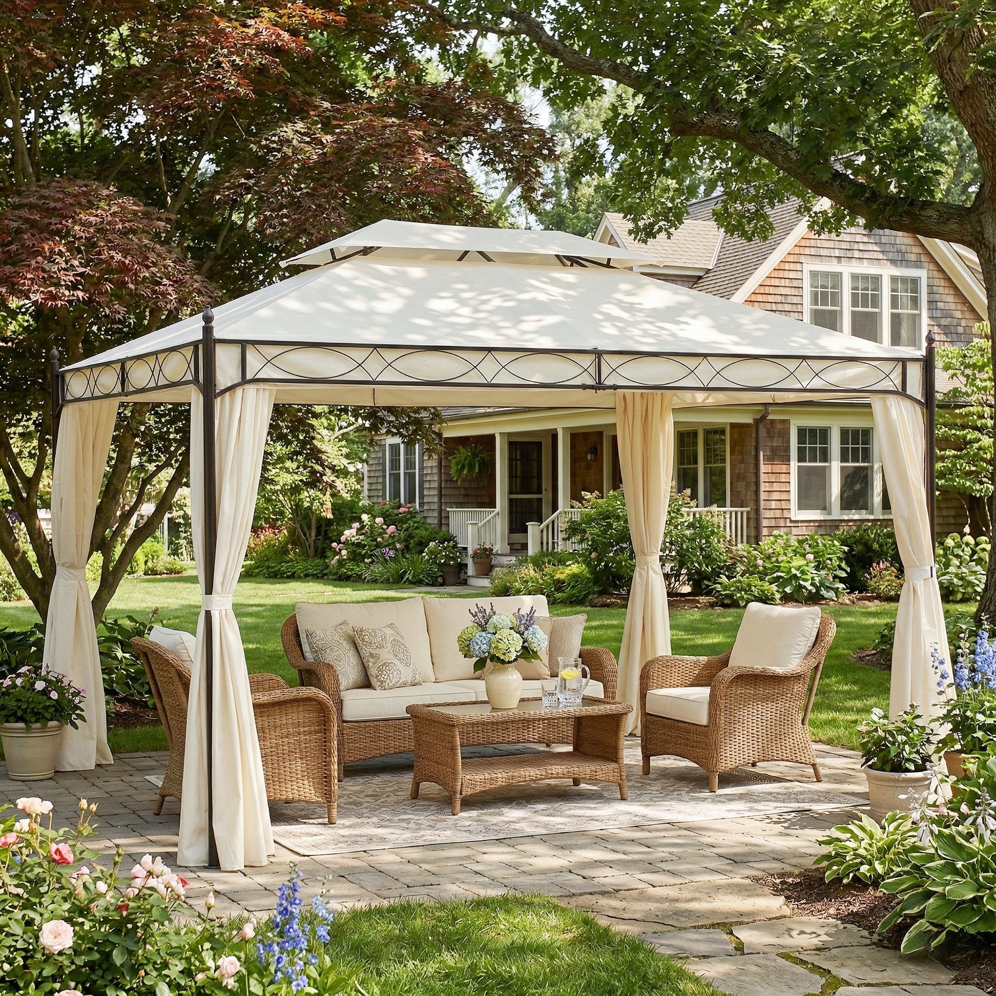 Cenador de Jardín Outsunny Acero, Poliéster Crema 400x300x280 cm - 9