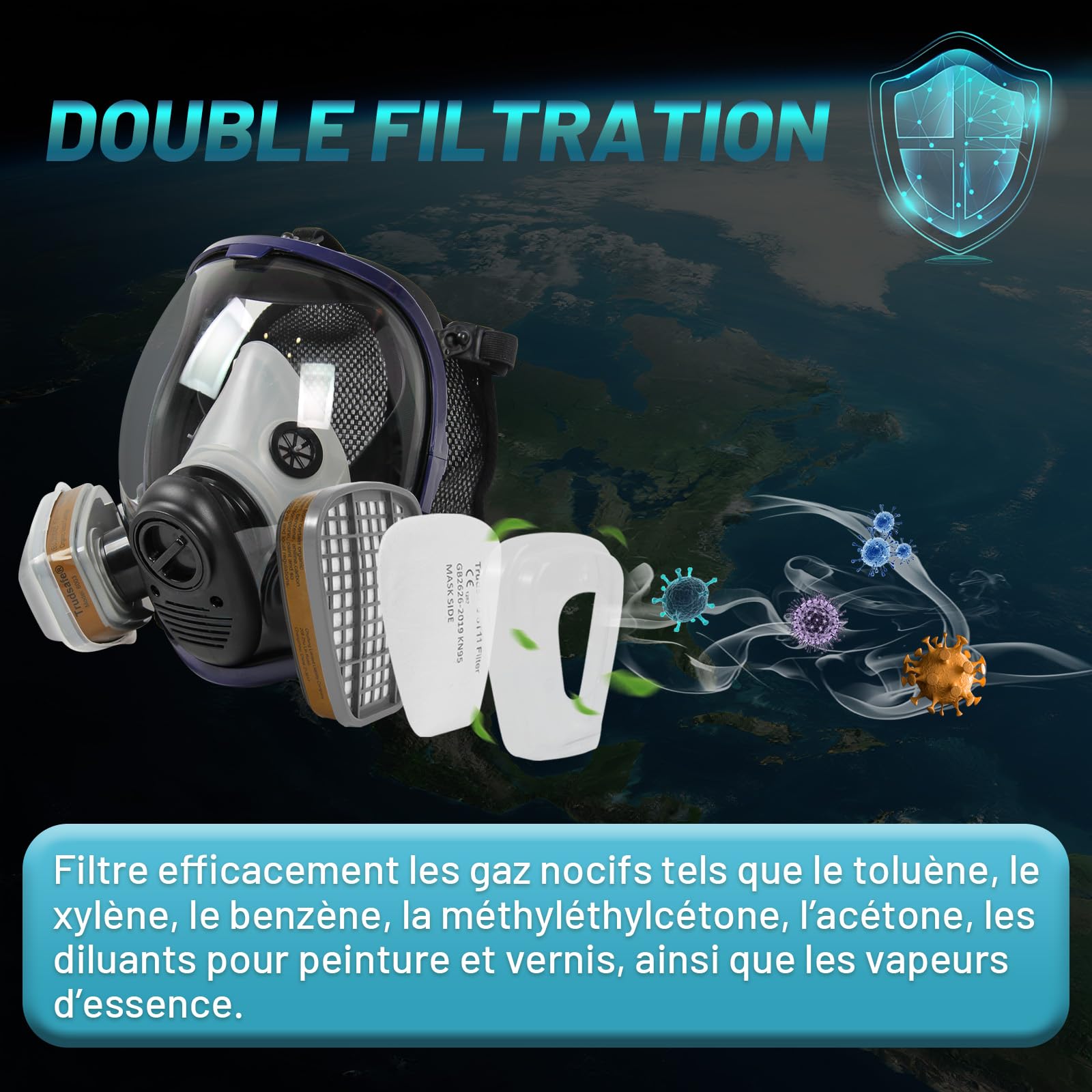 6800 Masque Respiratoire Intégral Réutilisable, Masque anti Poussiere, Masque a Gaz, masque respiratoire avec filtre à vapeur organique - 5