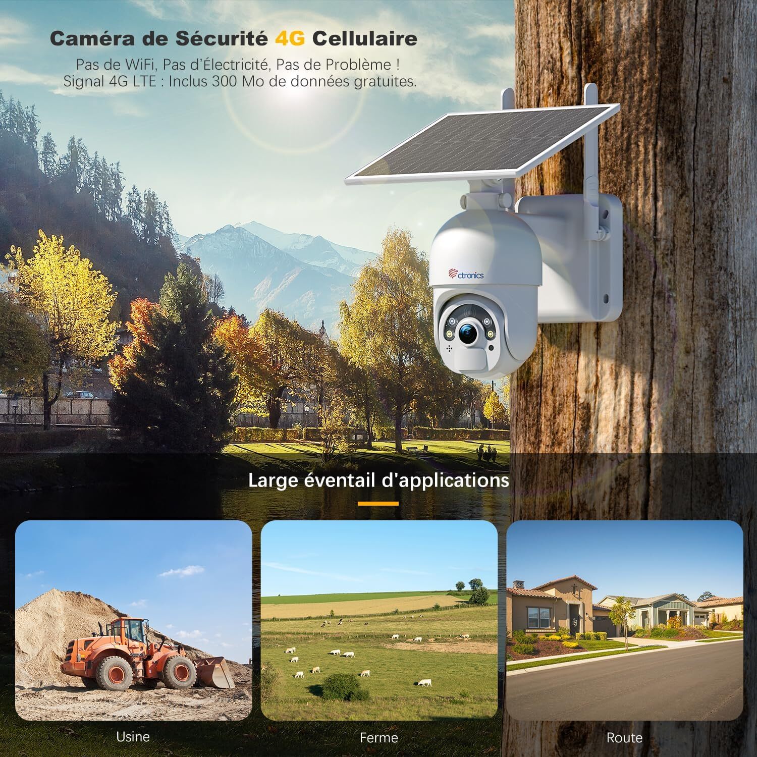 Caméra De Surveillance 4G Solaire Autonome – 2K, Batterie 10400mAh, Détection IA, étanche IP66