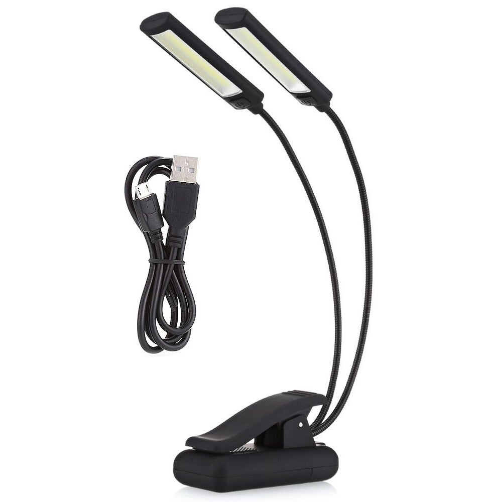 Lampa z klipsem i podwójną głowicą, ładowalna lampka do nut, lampa LED do pulpitu na nuty z 3 trybami jasności, lampa przenośna