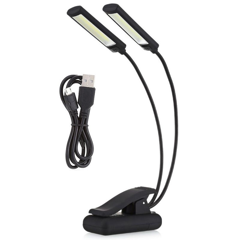 Lampa z klipsem i podwójną głowicą, ładowalna lampka do nut, lampa LED do pulpitu na nuty z 3 trybami jasności, lampa przenośna
