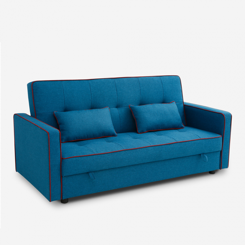 Divano letto 2 posti classico matrimoniale in tessuto con contenitore Zalto - Blu - 3