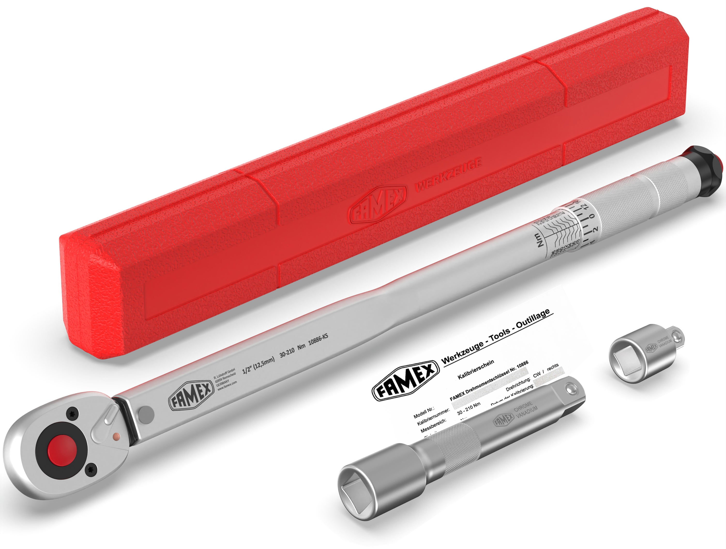 FAMEX 10886 Klucz dynamometryczny 1/2" 30-210 Nm, z certyfikatem kalibracji, tolerancja +/-3%