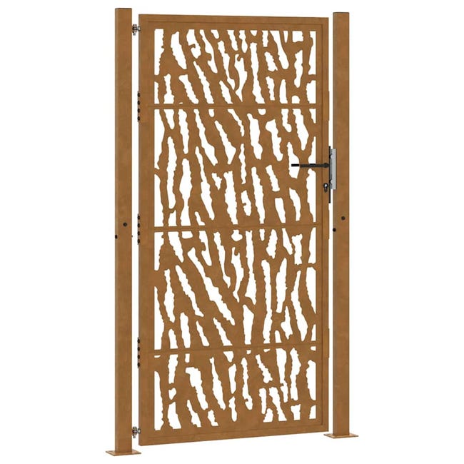 Puerta De Jardín De Acero Negro Con Diseño De árbol Láser - 100x175 Cm, Con Cerradura