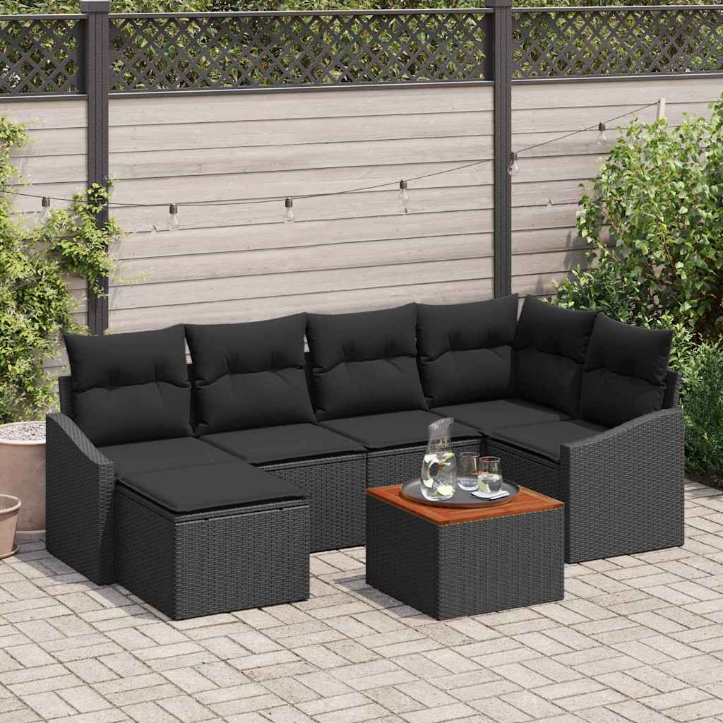 Zestaw Sof na Ogród z poduszką 7 pcs Czarny polirattan vidaXL