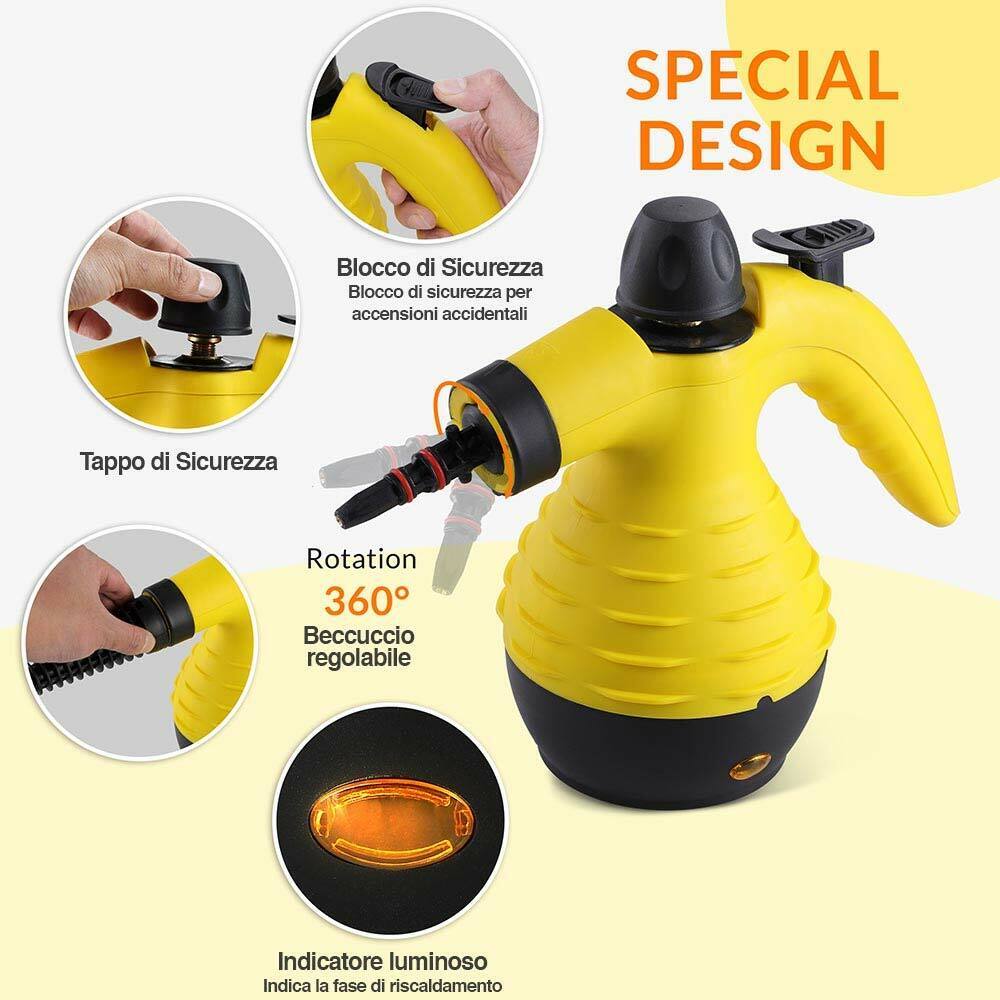 Pulitore A Vapore Portatile Avilia 1050W | 7 Accessori, Serbatoio 350 Ml, Vapore A 100°C Per Igienizzare Senza Chimici