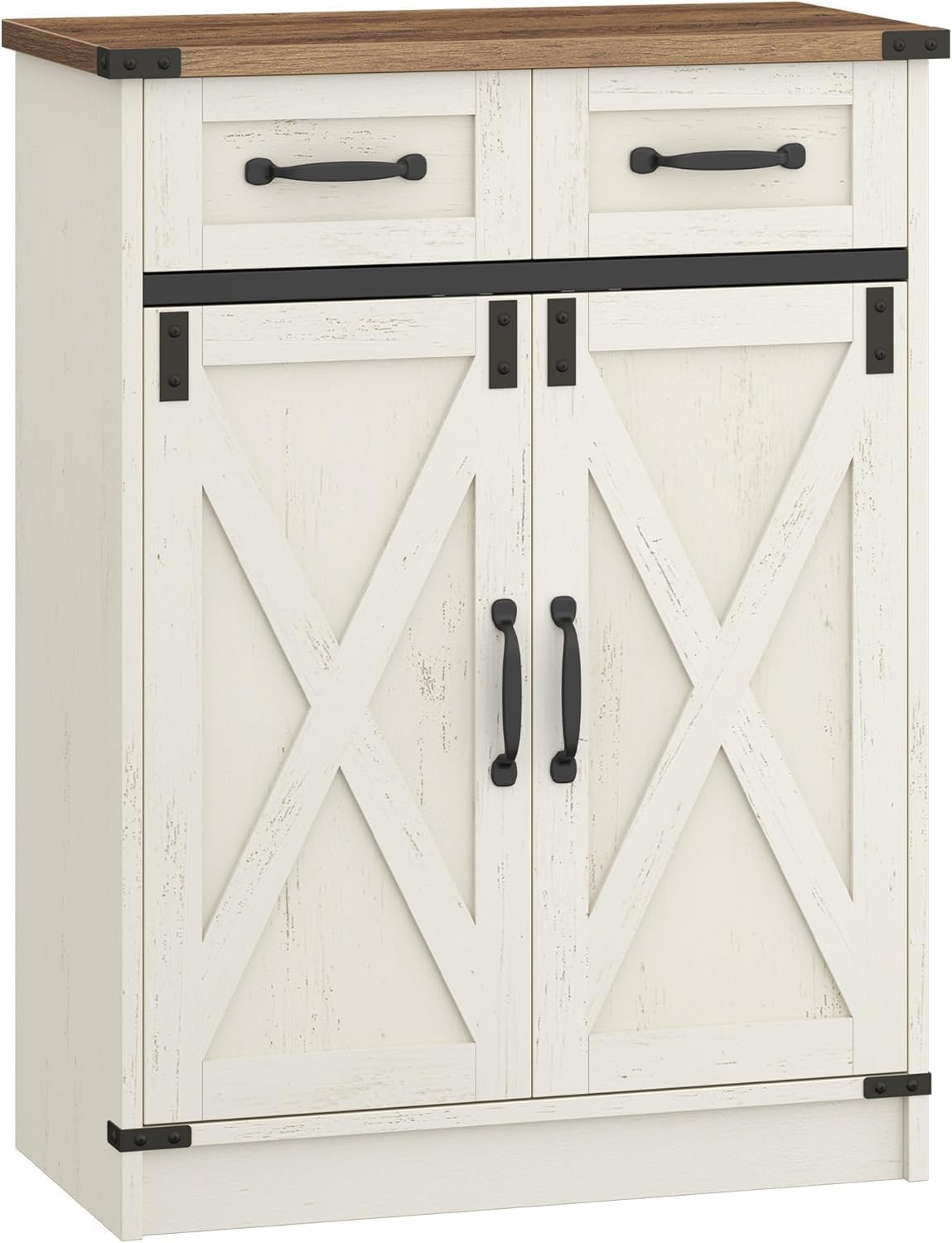 Meuble de Salle Bain, Meuble de Rangement avec 2 Tiroirs, Armoire de Salle Bain avec 2 Portes, Étagère Réglable,Blanc Rustique et Marron Miel - 7