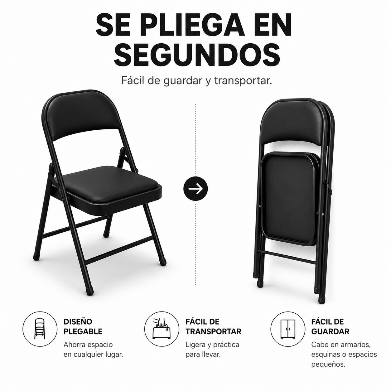 Silla Plegable Acolchada De Acero Negro - 5