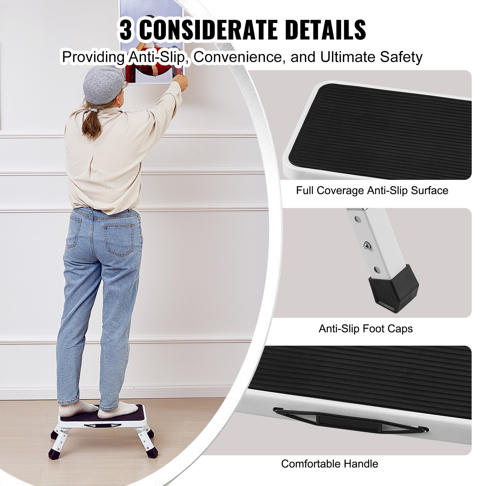 Marchepied Pliable VEVOR Capacité 150 kg Marche Pied à 1 Marche en Acier 3 Hauteurs Réglables Tabouret Antidérapant Portable pour Tout-petits, Adultes - 5