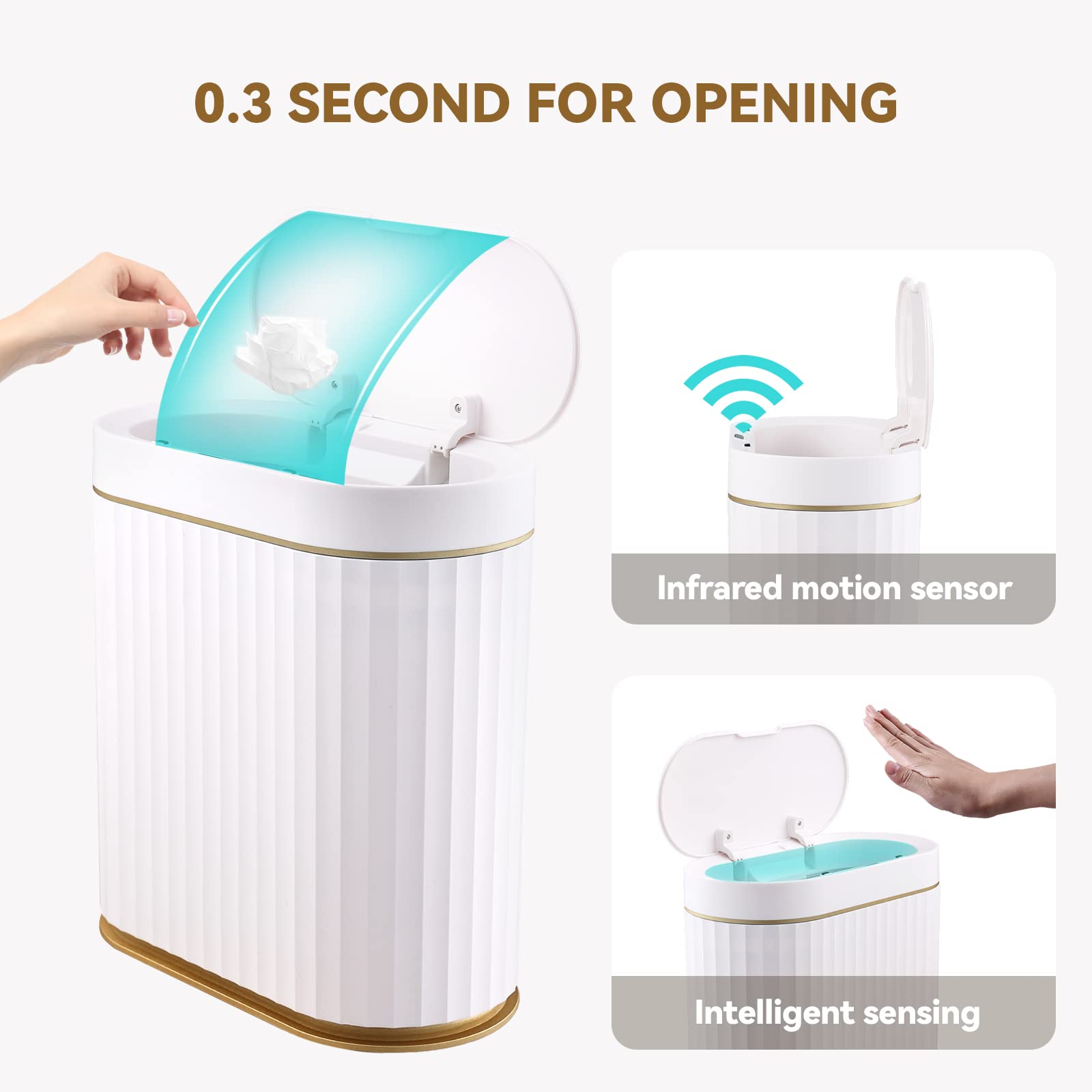 Cestino elettrico 28L con coperchio automatico, sensore intelligente, impermeabile, mani libere, ideale per cucina, bagno e casa, grigi | Leroy Merlin