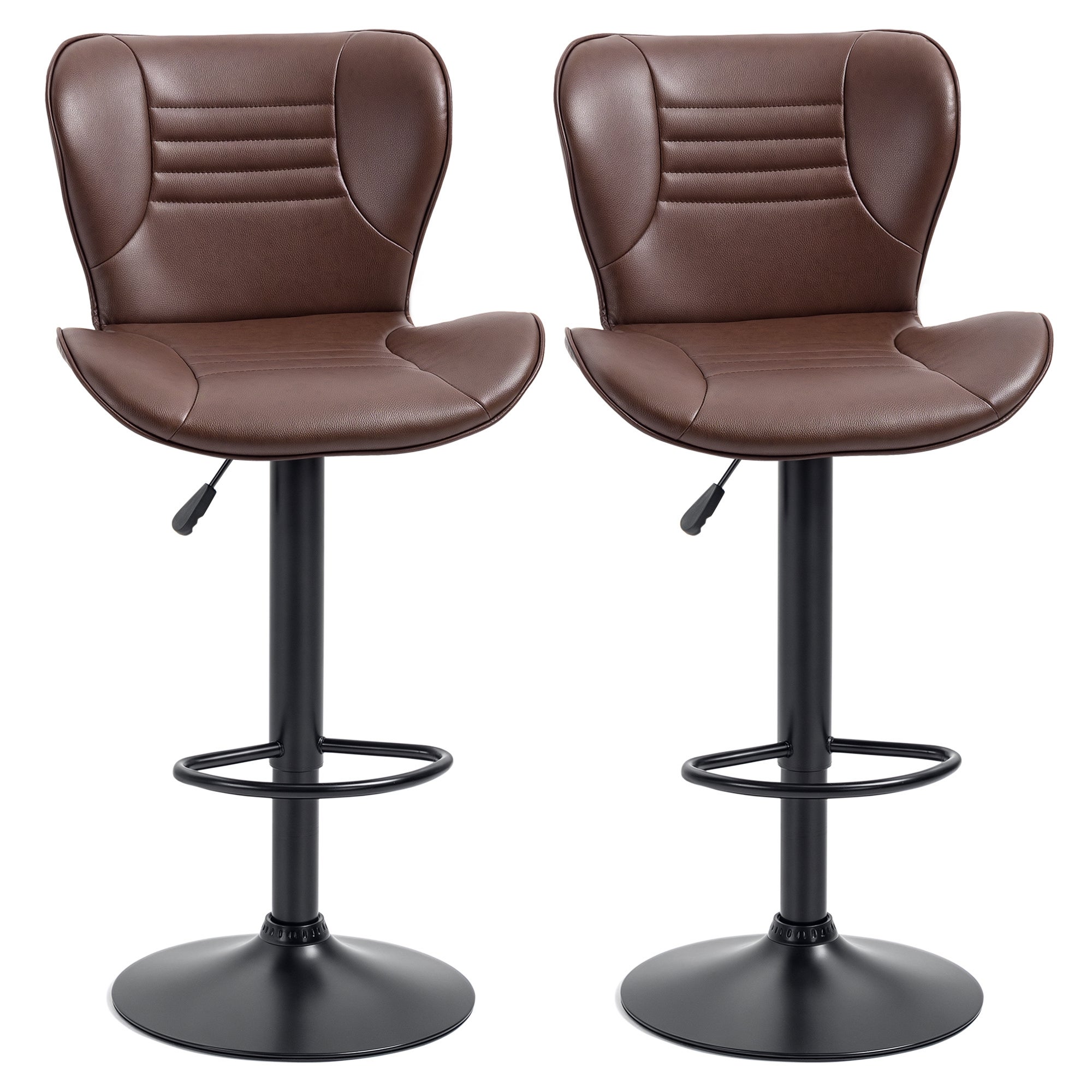 Set di 2 sgabelli da bancone rustici in pelle PU con imbottitura marrone｜Homary