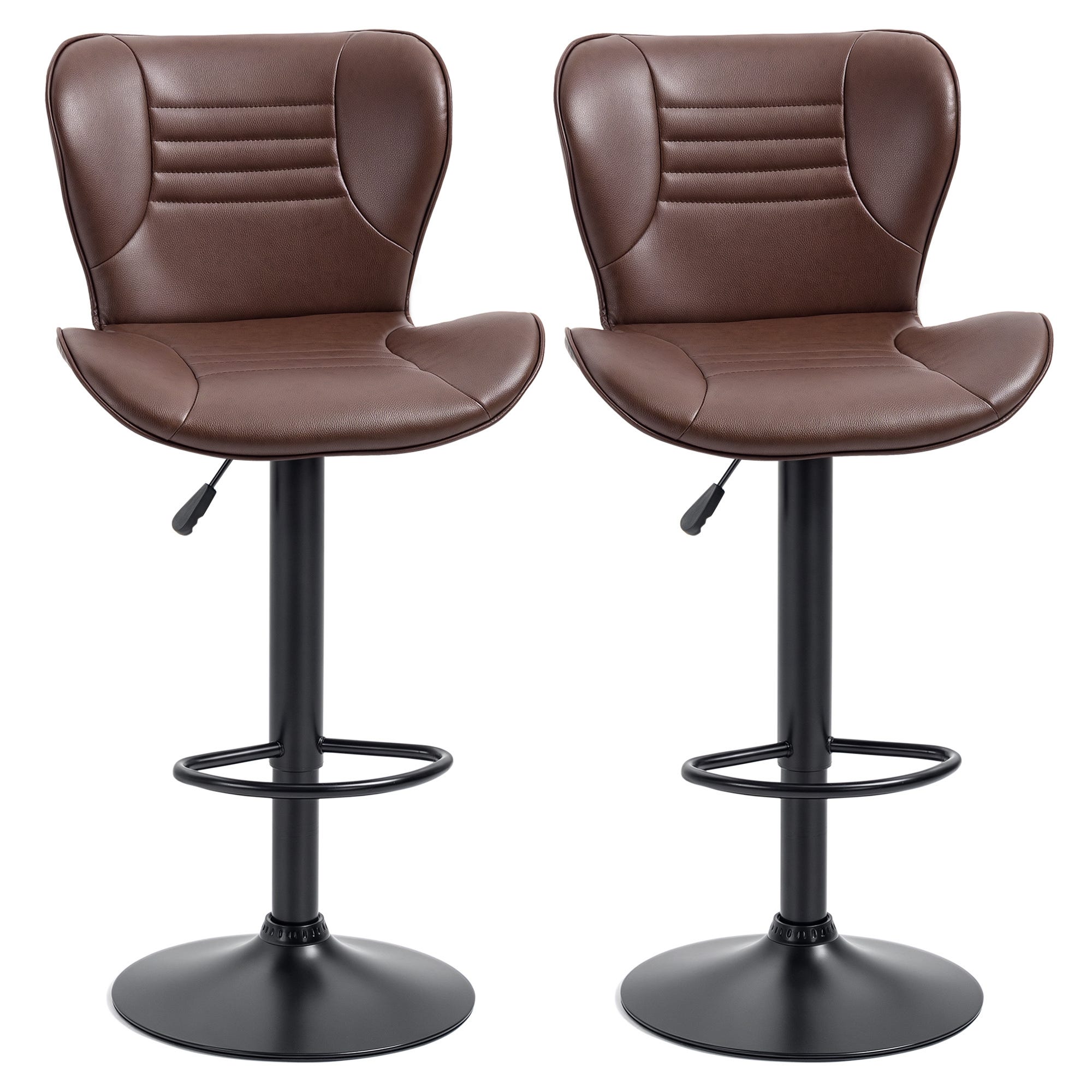 Set di 2 sgabelli da bancone rustici in pelle PU con imbottitura marrone|Homary Set di 2 sgabelli da bancone rustici in pelle PU con imbottitura marrone|Homary