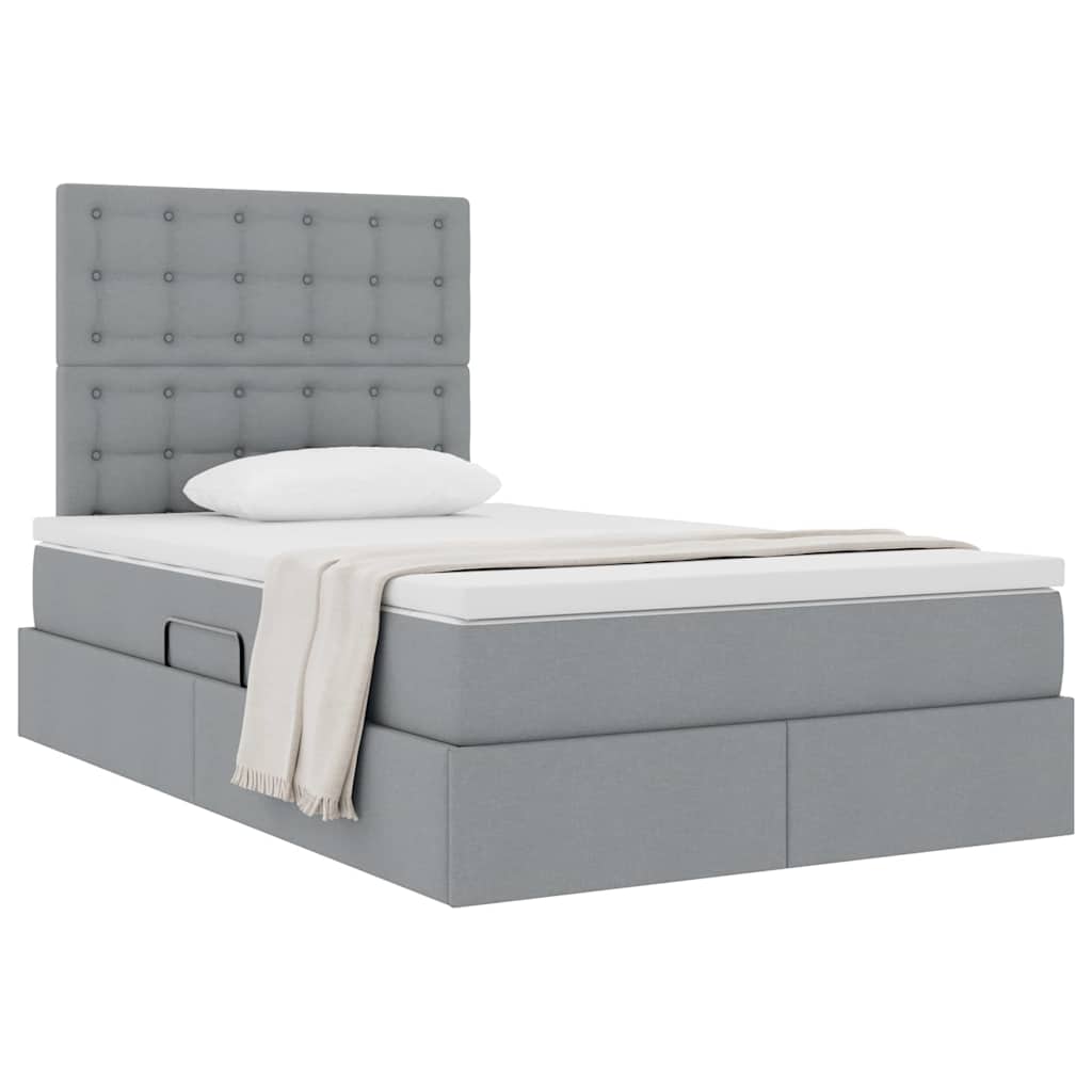 Lit avec rangement et matelas, en tissu gris clair, pour la chambre, 120 × 200 cm - 3