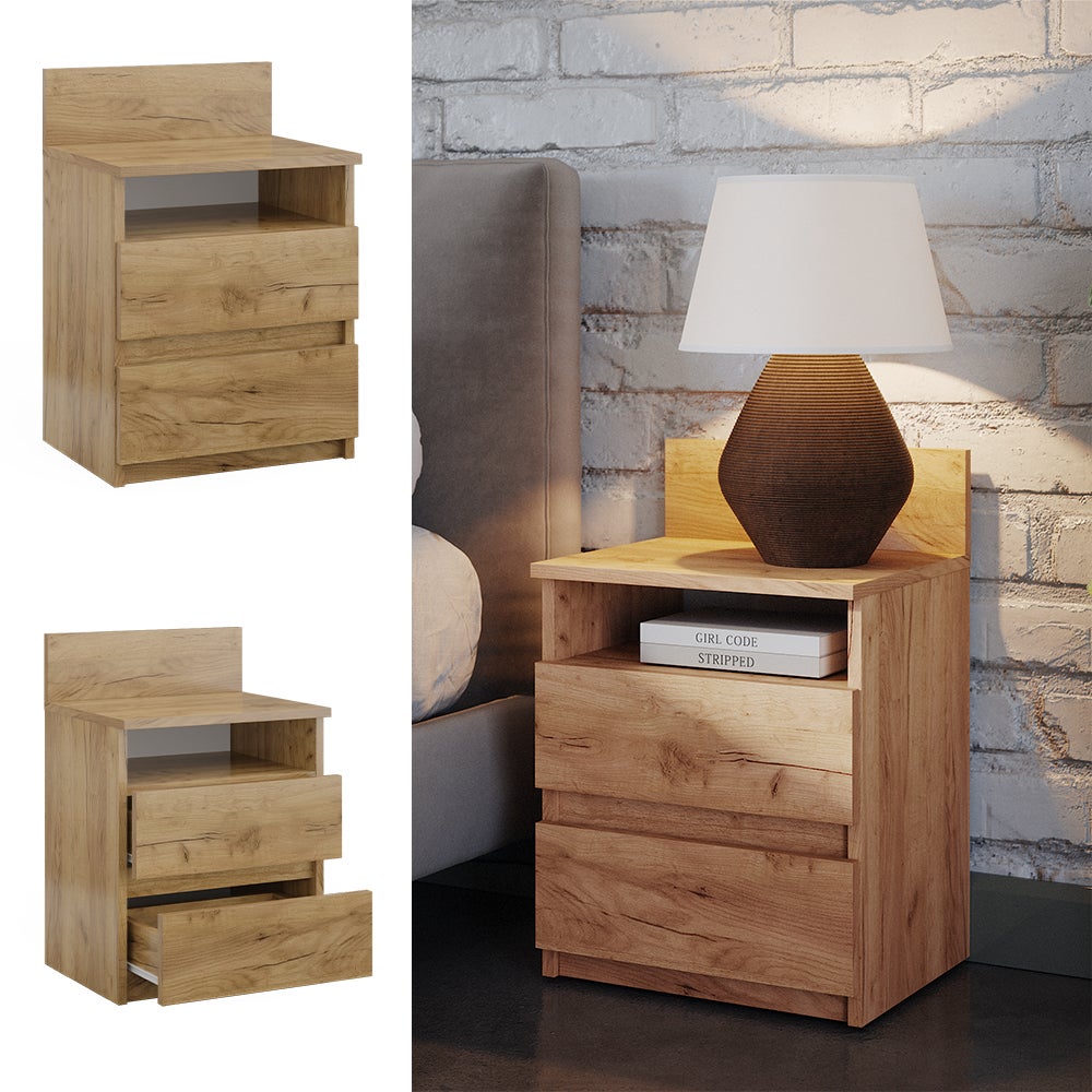 Set 2 Comodini Camera Da Letto Vicco Monty - Design Antracite/Rovere Con Cassetti