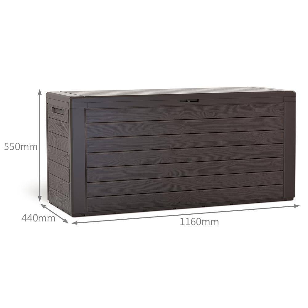 Coffre de Jardin avec Poignées 280L - Malle de Rangement Extérieur en PP - 116x44x55cm - Style Bois Marron - VOUNOT® - 5