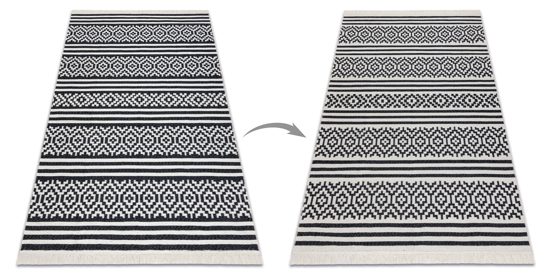 Dywan TWIN 22996 Geometryczny, pasy bawełna, dwustronny Ekologiczny frędzle - czarny / krem 180x270 cm - 4