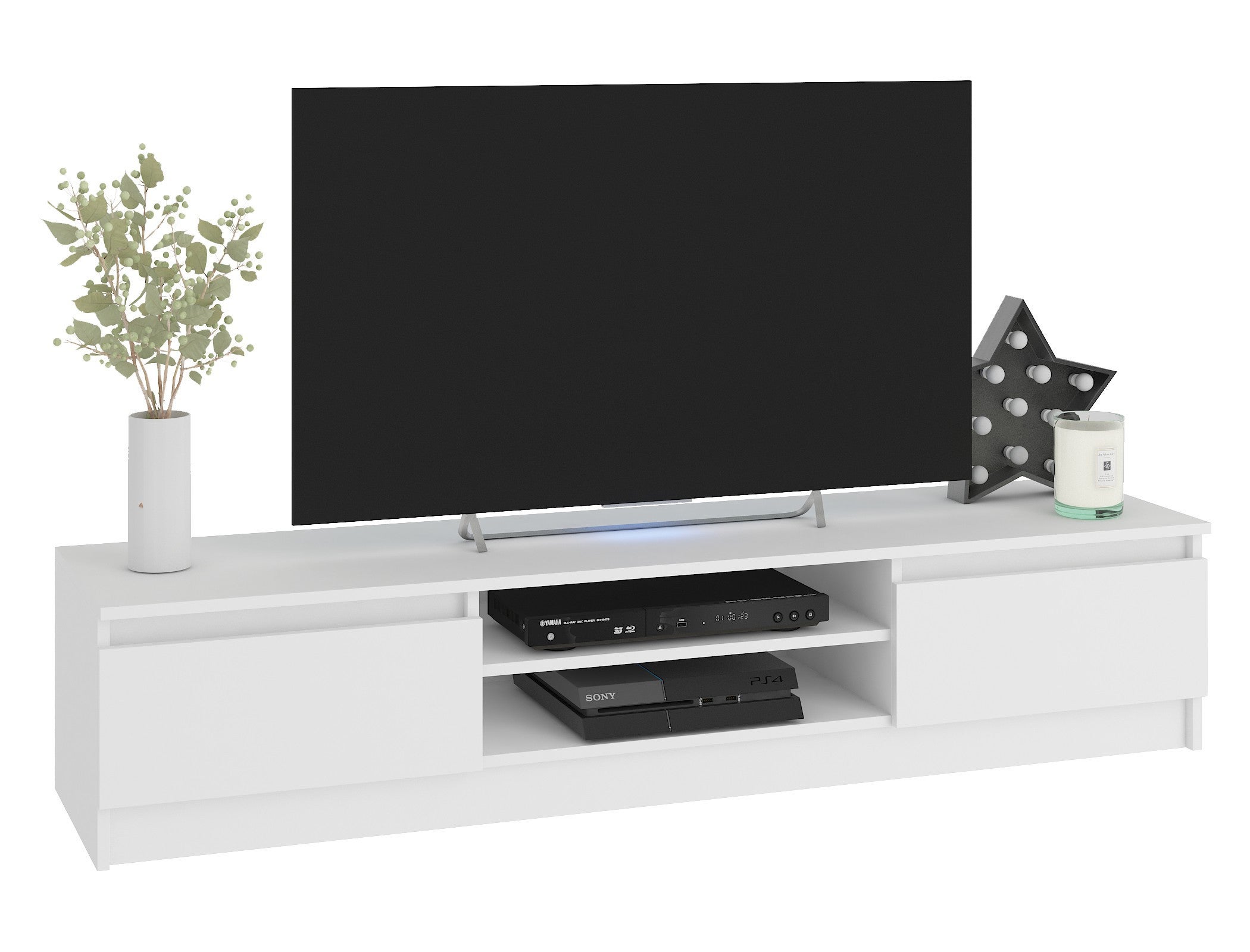 Szafka RTV AKORD Biała 240 cm Zestaw z 2x szafka wisząca 4 drzwi kolor Biały mat 8 półek 240x40x140 cm
