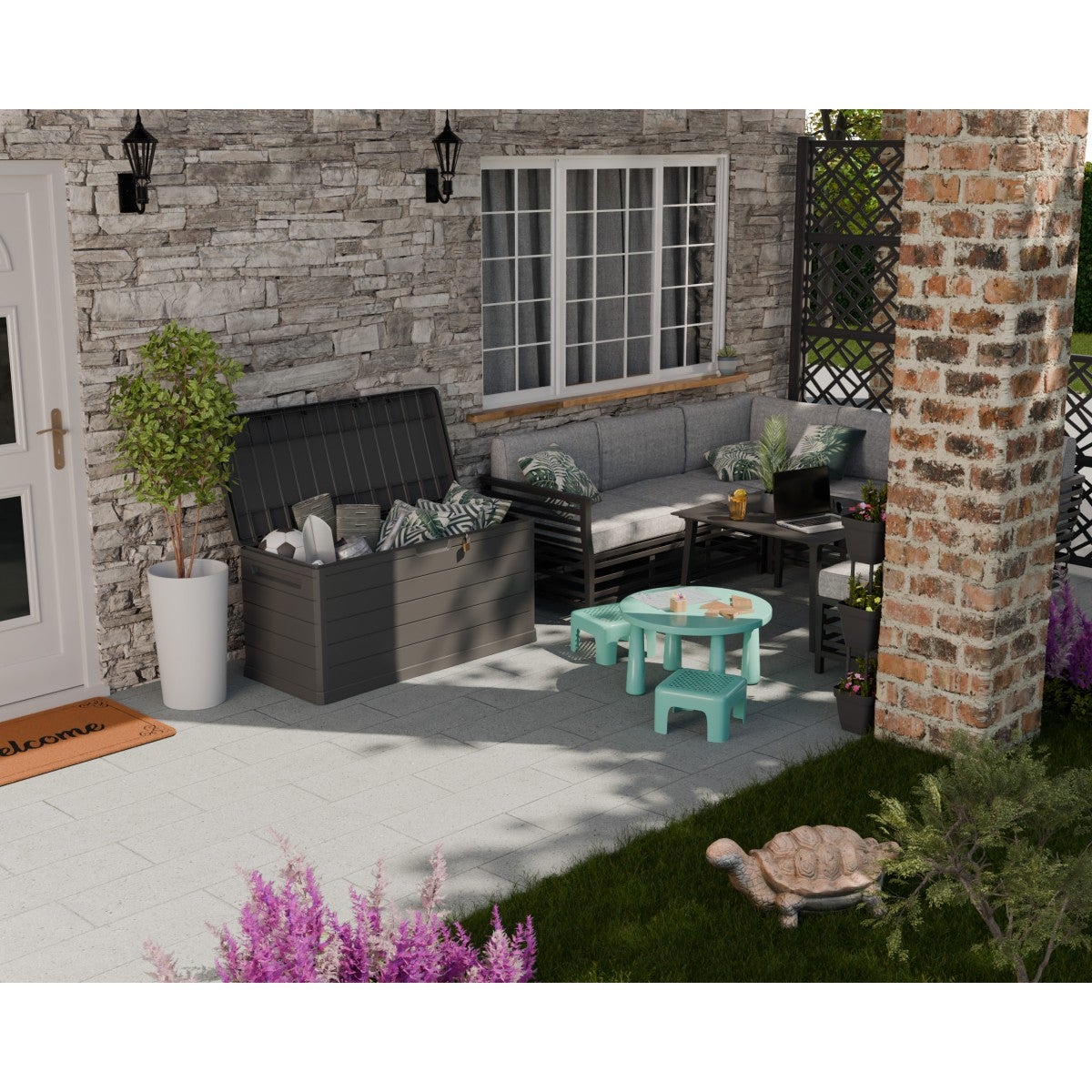 Baule da esterno 350 L - Baule da giardino grigio 118,5×52×57 cm - Maniglie per il trasporto - Resistente all'acqua ArtPlast - 3