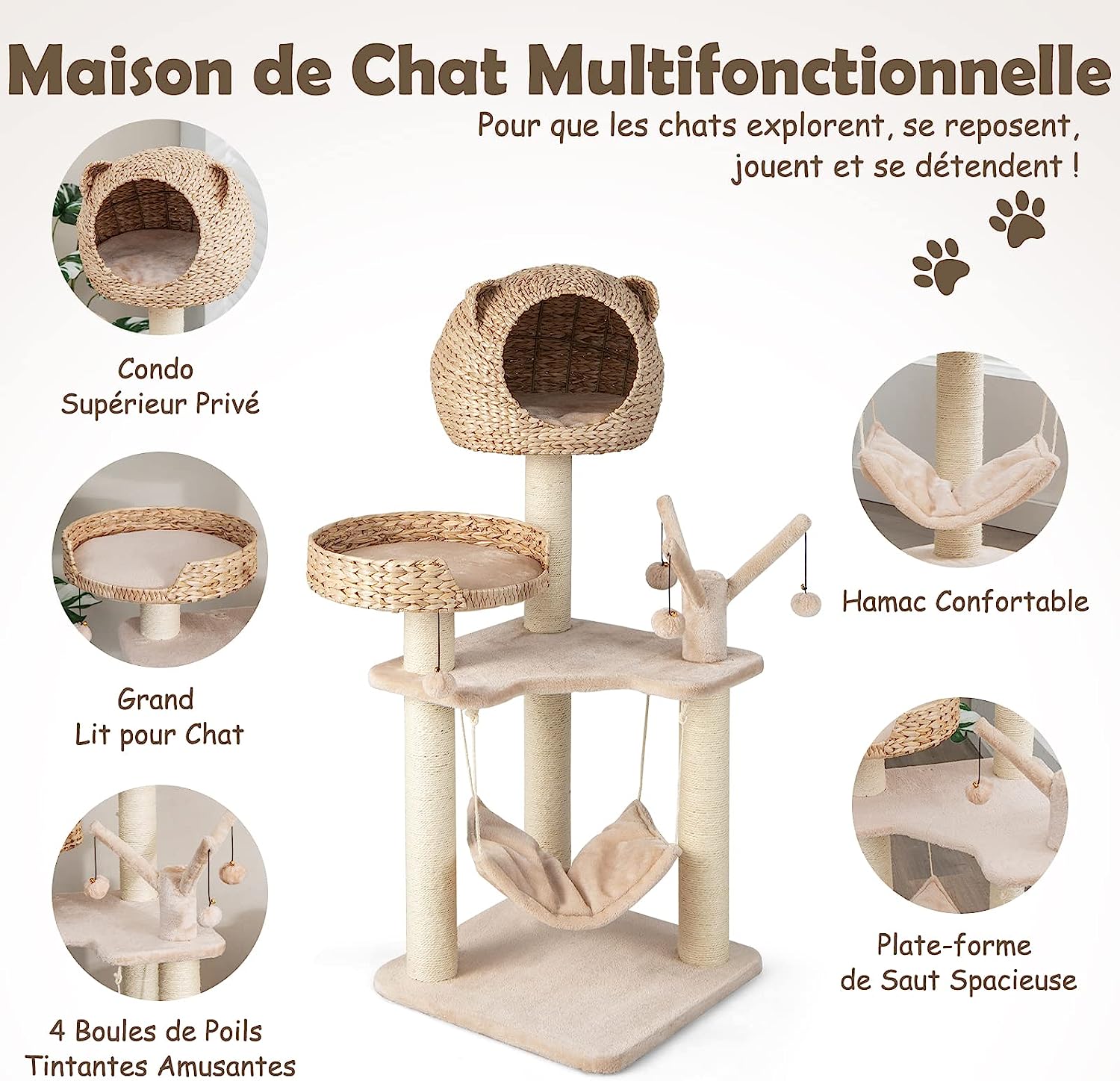 Arbre à Chat 121 CM à 5 Niveaux avec Boules - 5