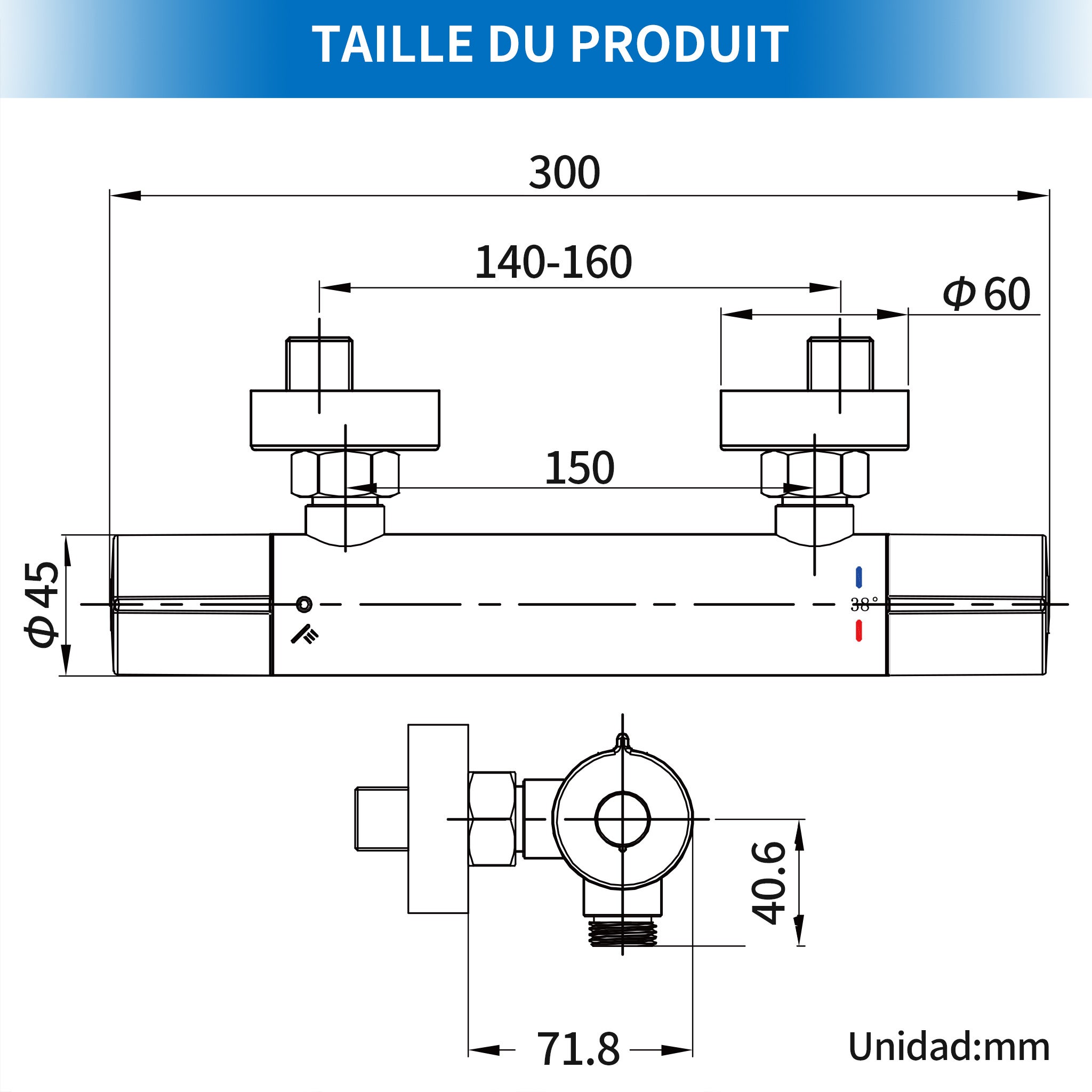 Mitigeur Thermostat Douche Robinet Mitigeur Douche pour Colonne de Douche Baignoire Robinetterie de Bain en Laiton Chromé - 10
