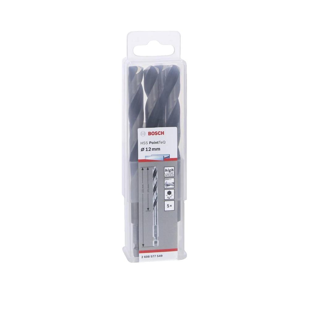 Wiertła spiralne Bosch HSS PointTeQ 5 szt. 12 mm czarne