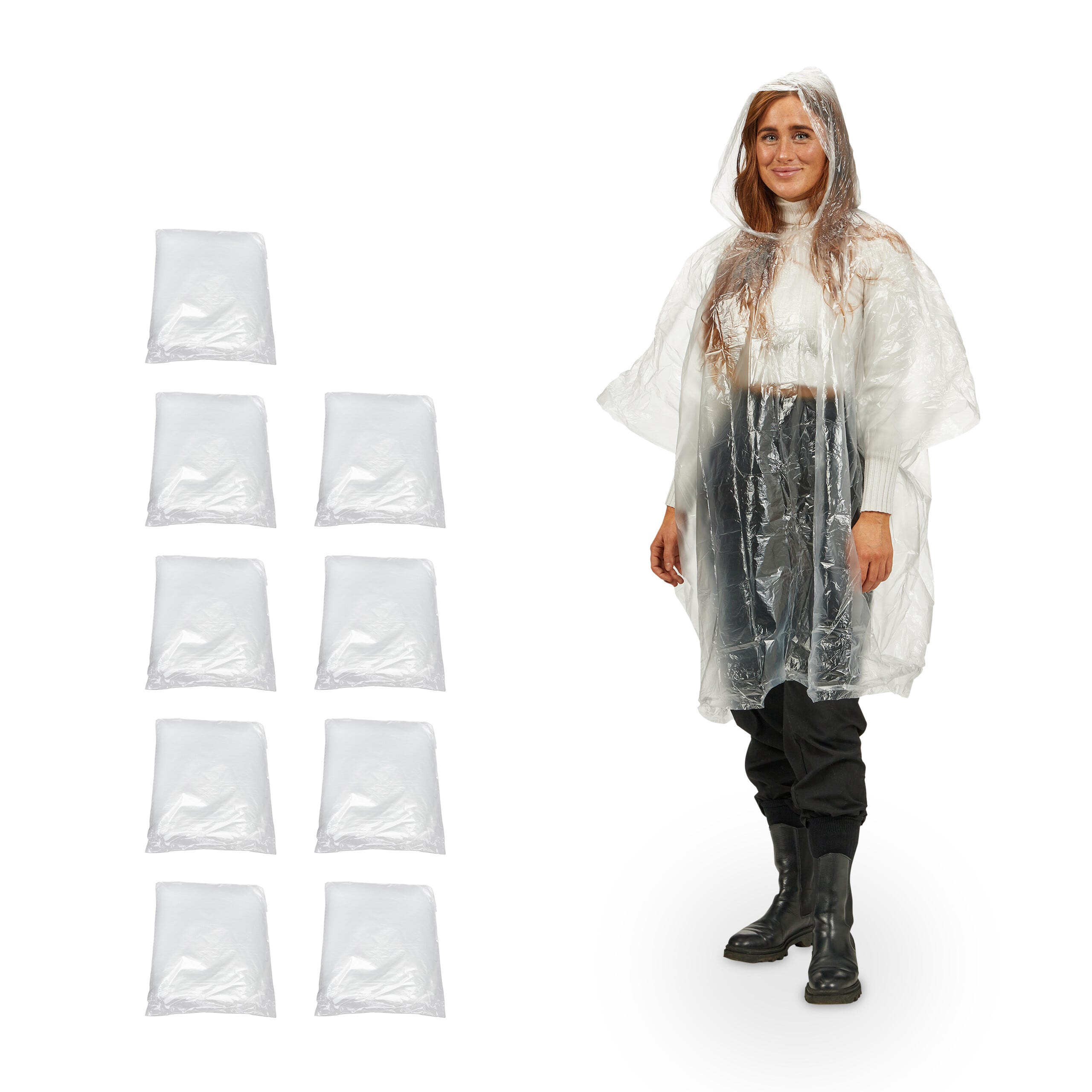 Set de 100 Chubasqueros, Capa Lluvia Capucha, Poncho Impermeable