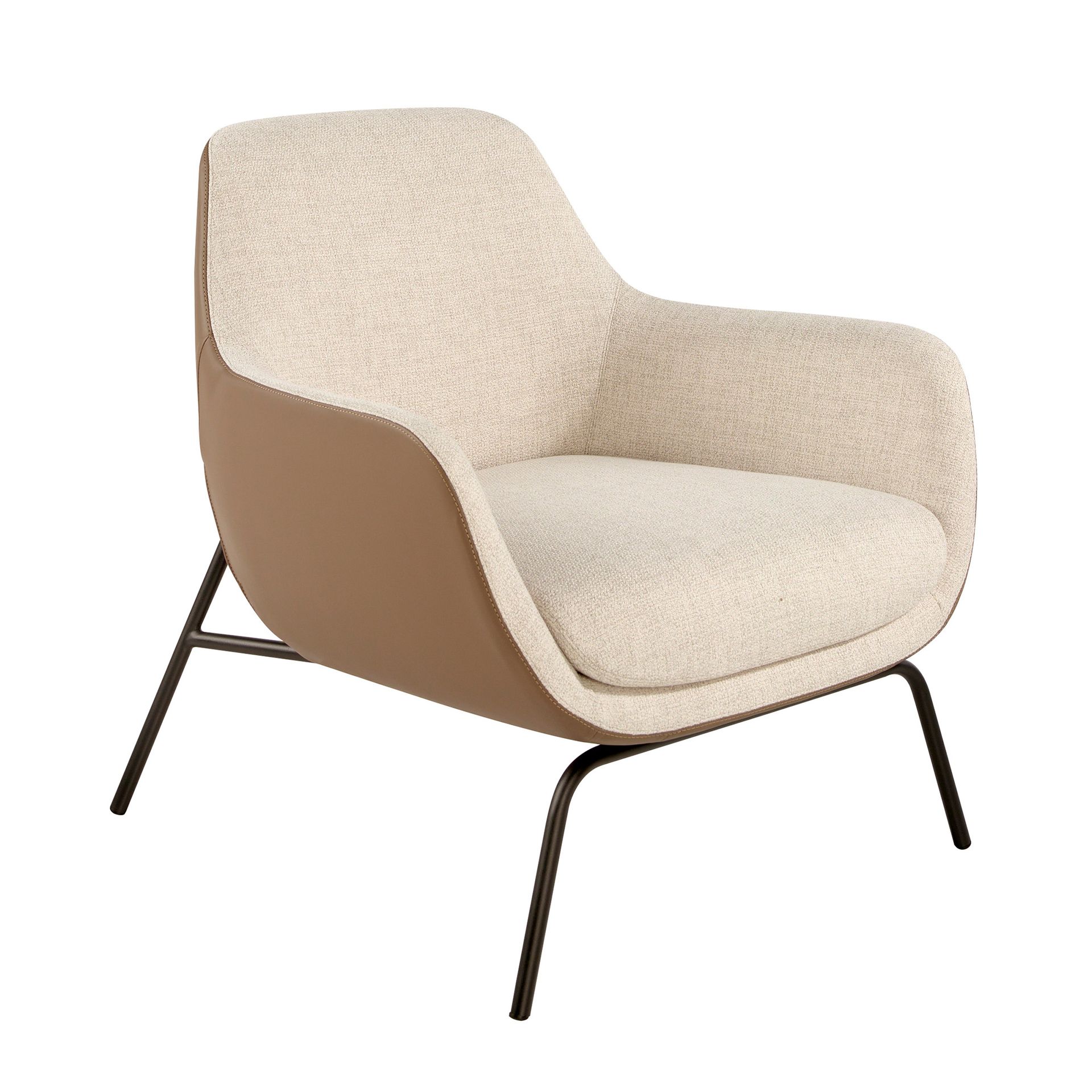 ANGEL CERDA Fauteuil en tissu crème et similicuir marron - 2