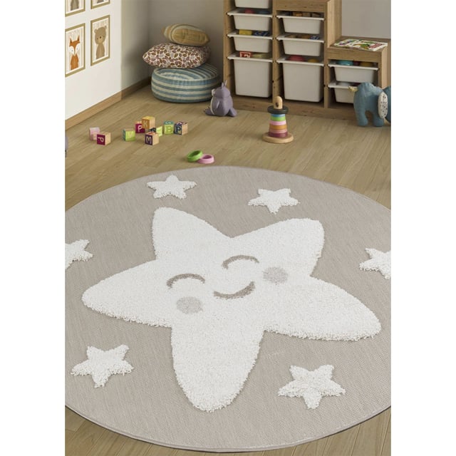 Tapis enfant étoile beige - LUNA Kids 09 Beige - 120x120 cm