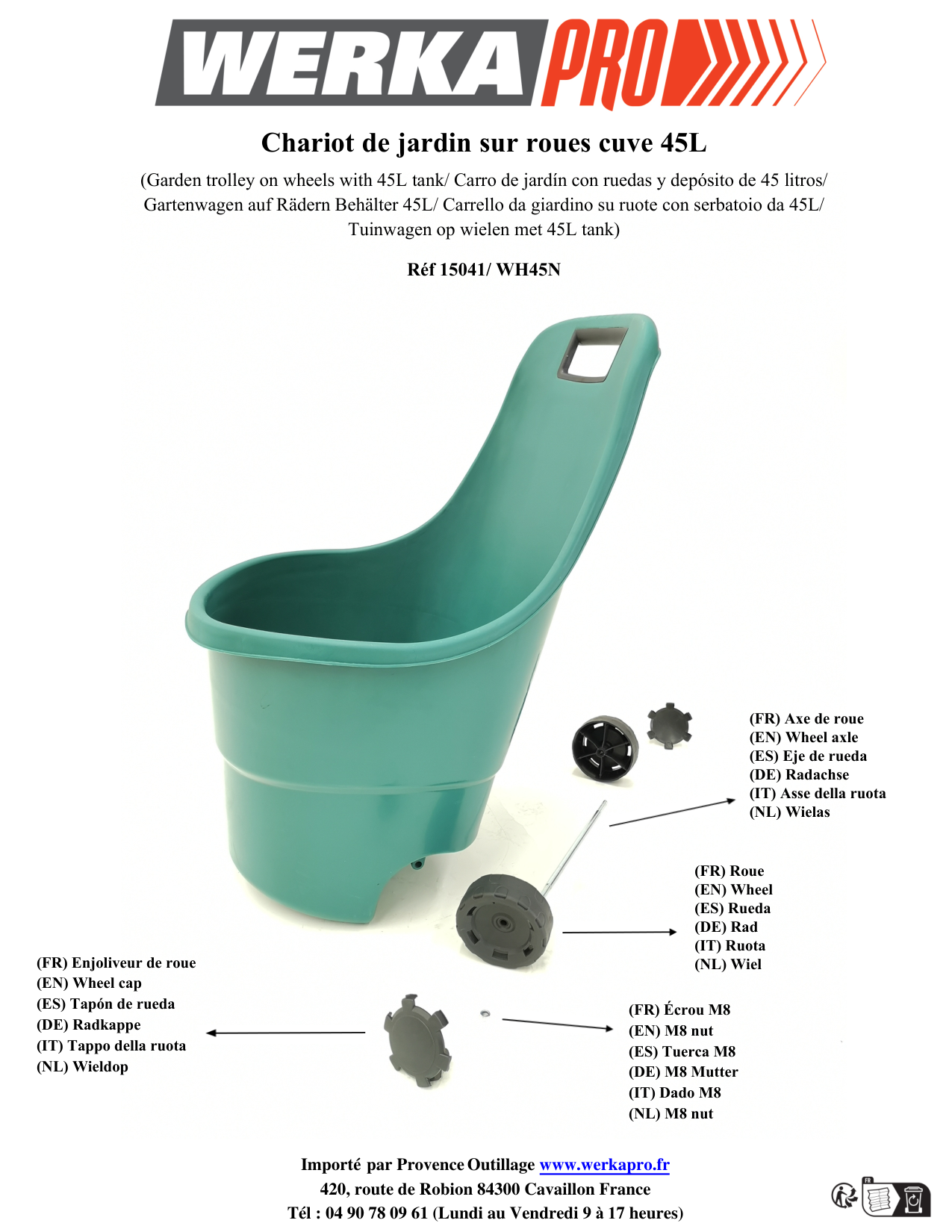 Chariot de jardin WERKA PRO 45 L PVC vert 2 roues - 6