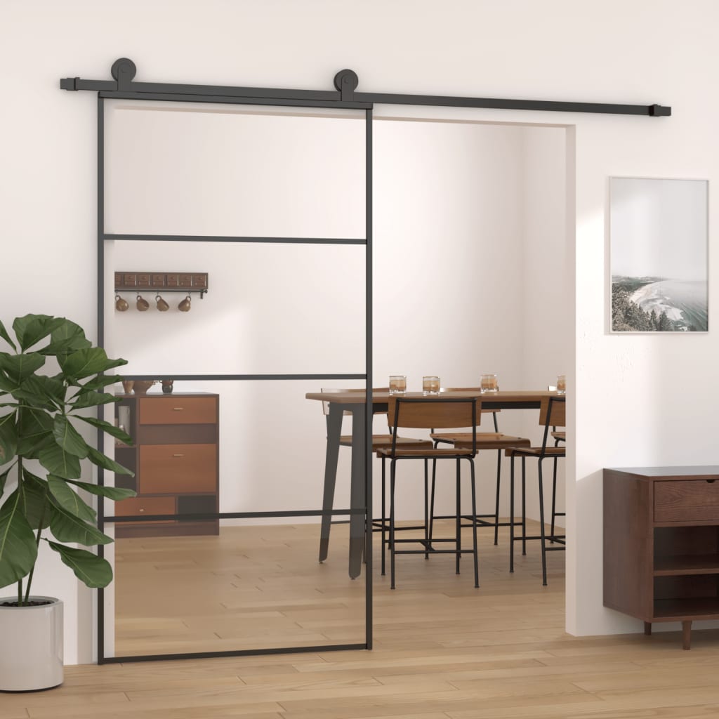 Puerta corredera aluminio y cristal esg 102,5x205 cm negro