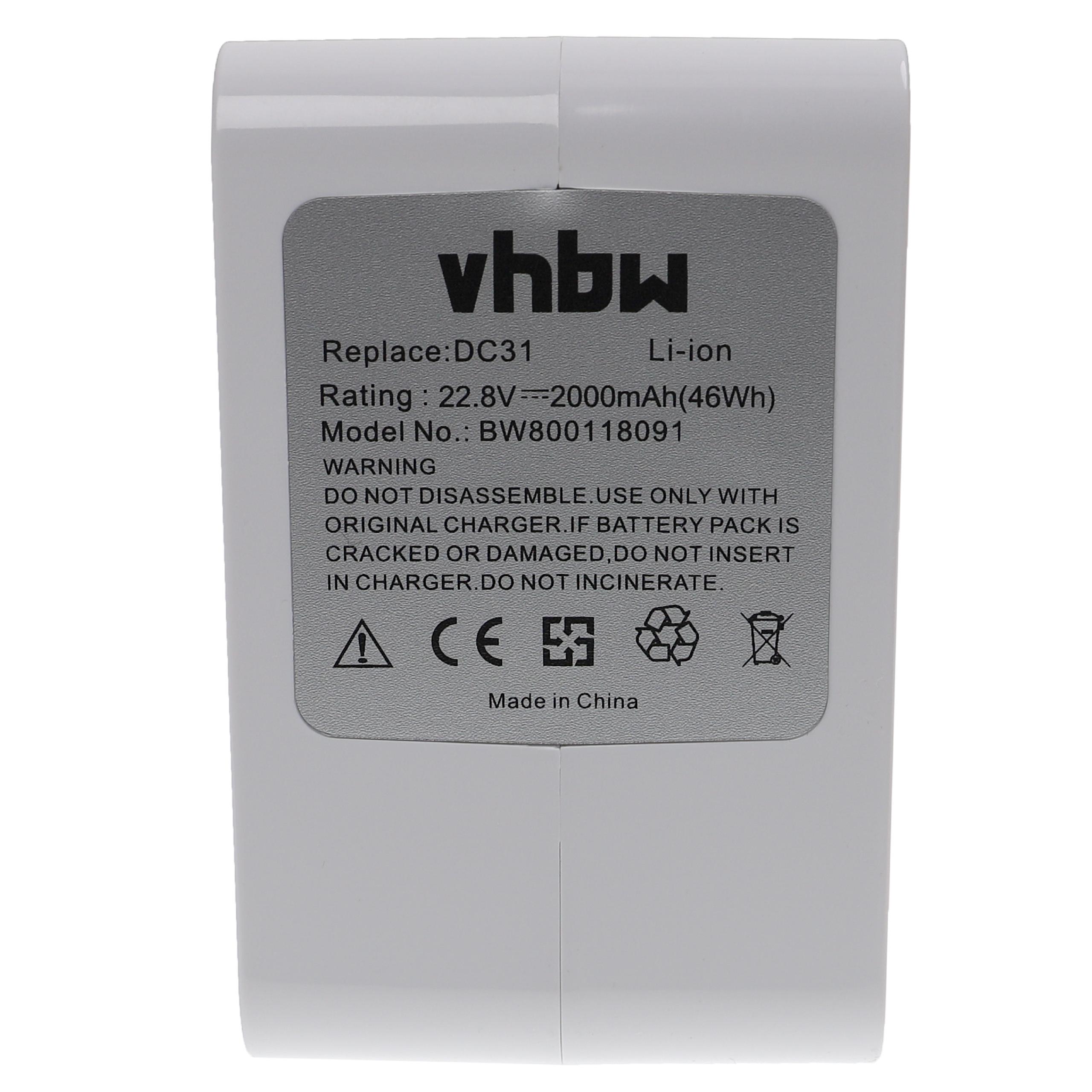 vhbw Batterie remplacement pour Dyson 17083-3009, 17083-5010, 965557-03, Type-B pour aspirateur, robot électroménager - Type B (2000mAh, blanc) - 2