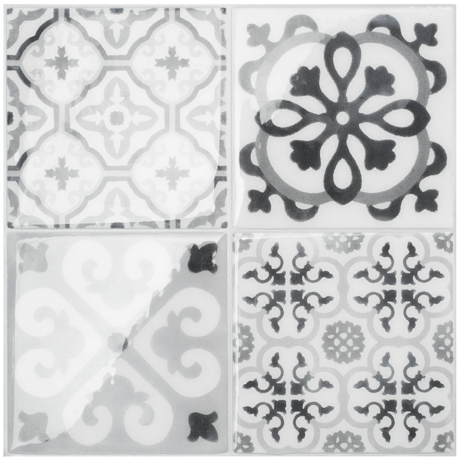 Smart Tiles, płytki samoprzylepne –Vintage Czarny/Szary/Biały naklejki na płytki, panele ścienne PCV,zestaw 4 szt. (22,86x22,86cm),Kanadyjski produkt