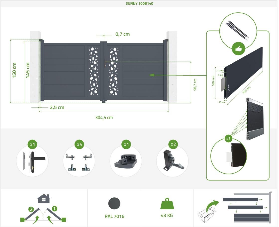 Confezione cancello elettrico a battente SUNNY 300B140 + TANKER B700 - 2