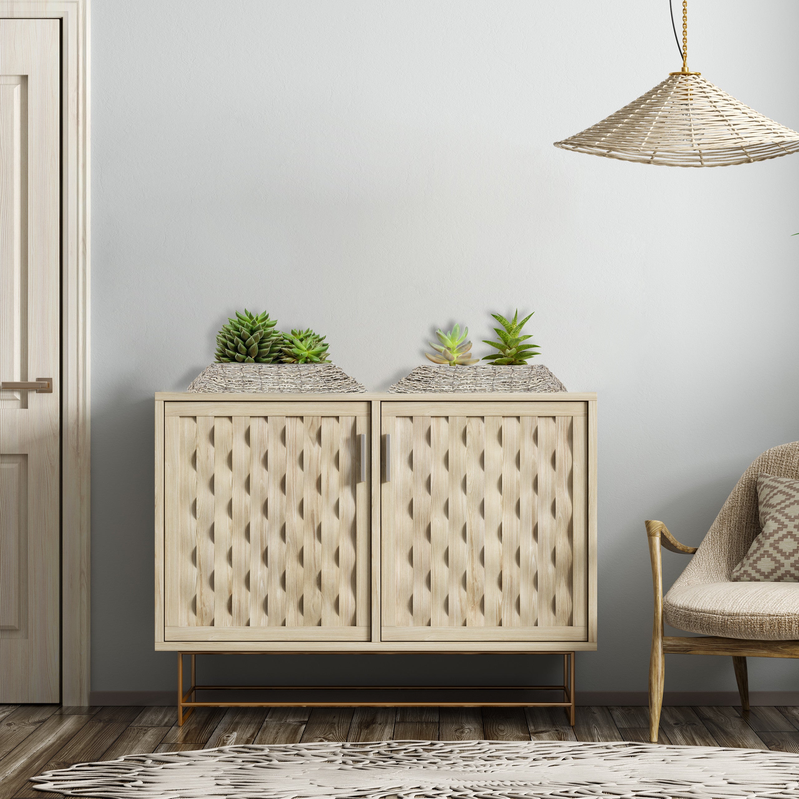 Relaxdays Vasi per Fiori, Set da 2, Fioriere in Rattan con Rivestimento, per Interni, 10 x 55 x 25 cm, Bianco Naturale - 2