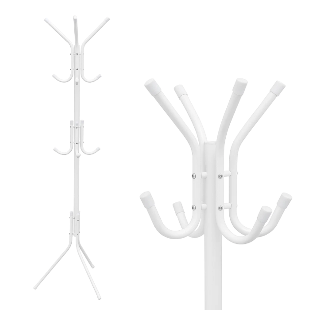 Appendiabiti da terra Servomuto stender piantana 12 ganci metallo Bianco con base a tre piedi 170 cm stabile resistente leggero moderno - 7