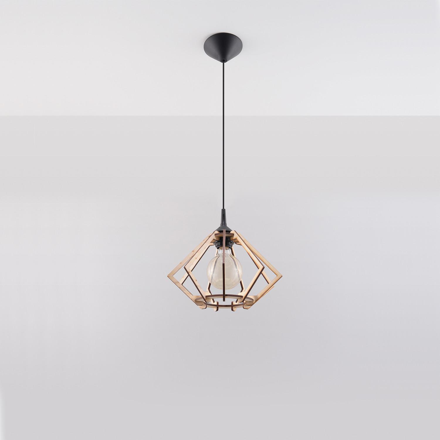 Lampa sufitowa wisząca Pompelmo czarna-naturalne drewno 1xE27x60W wym: 100 x 35 x 35 cm metal Sollux Lighting