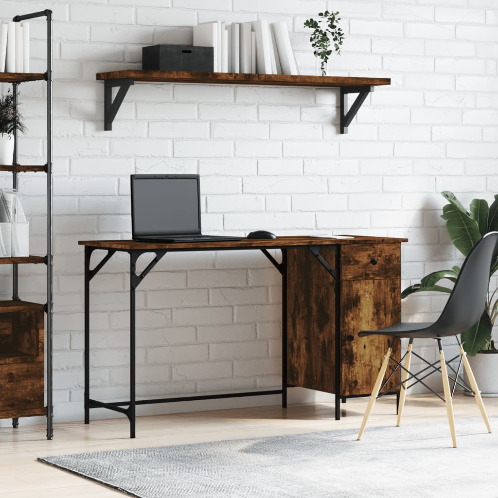 Bureau d'ordinateur，Table de travail，Table d'étude chêne fumé 131x48x75 cm bois d’ingénierie CWV75011 - 2