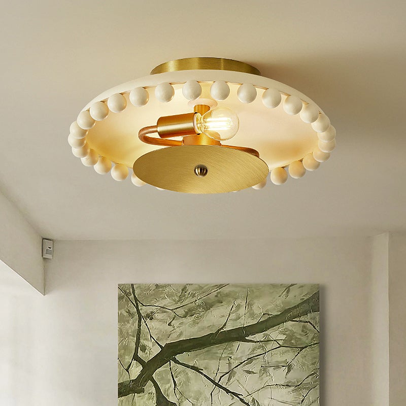 Luz de techo con perlas moderna, acabado dorado & creme, aparato semi-flush para dormitorio, sala, entrada, decoración agradable & versátil
