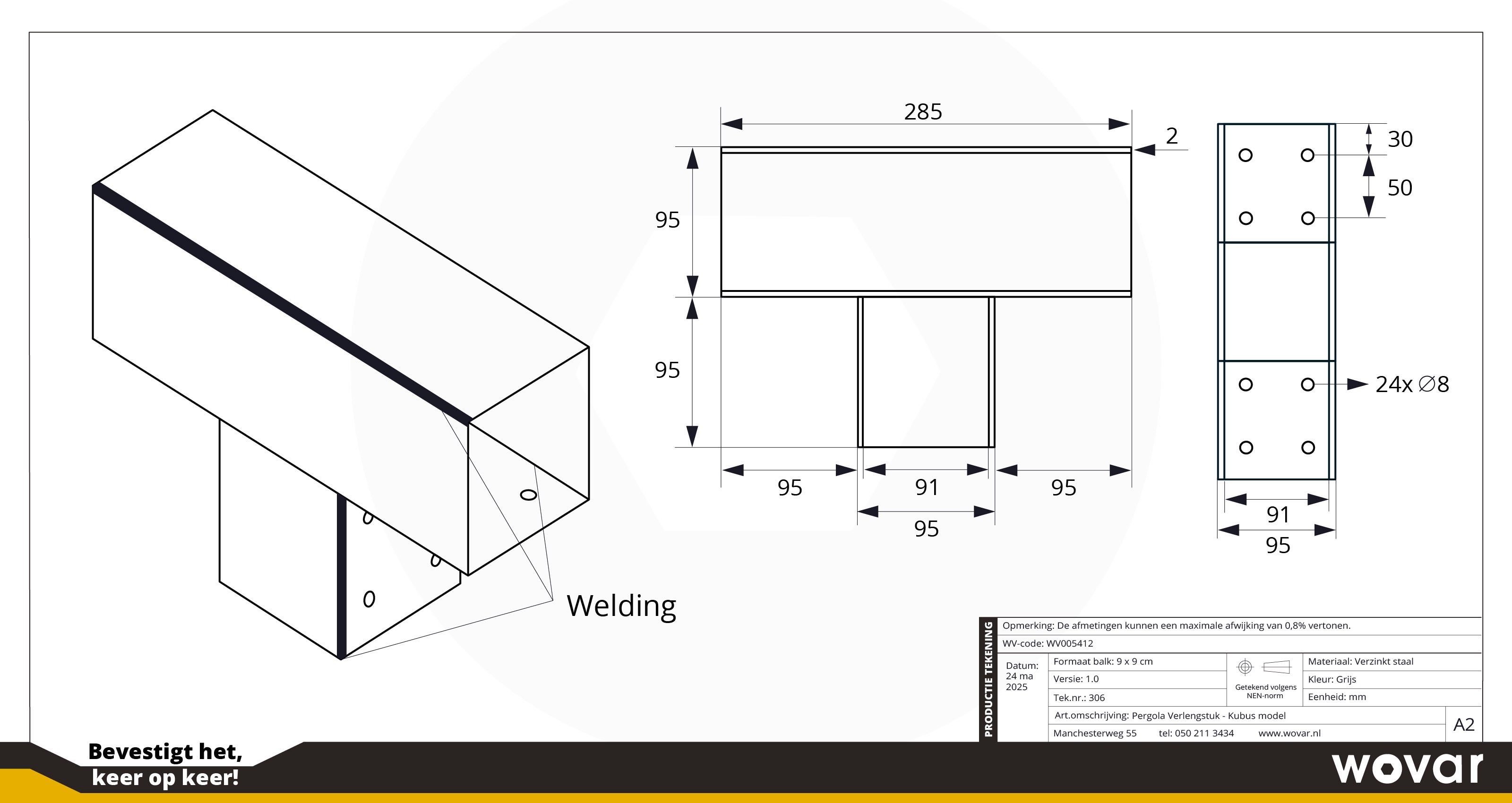 Wovar Pergola Extension pour poteaux 9 x 9 cm Modèle Cube - Par Pièce - 5