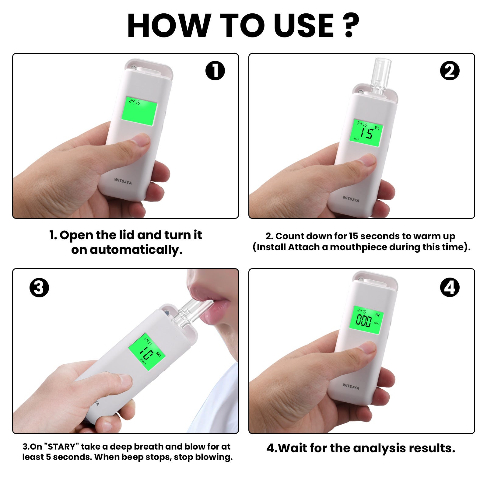 Alcootest Ethylotest Electronique, Testeur d'alcool de Précision avec écran LCD Numérique, Mémoire et Fonction D'avertissement avec 10 Embouts - 3