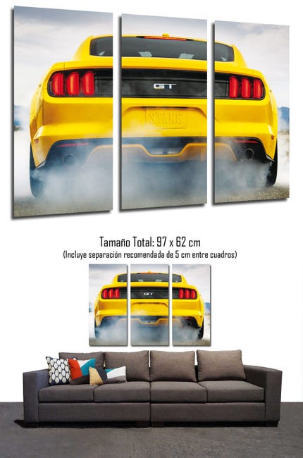 Tableau Moderne Tripartite Ford Mustang Blanche - Voiture De Sport Photographique XXL 97 X 62 Cm